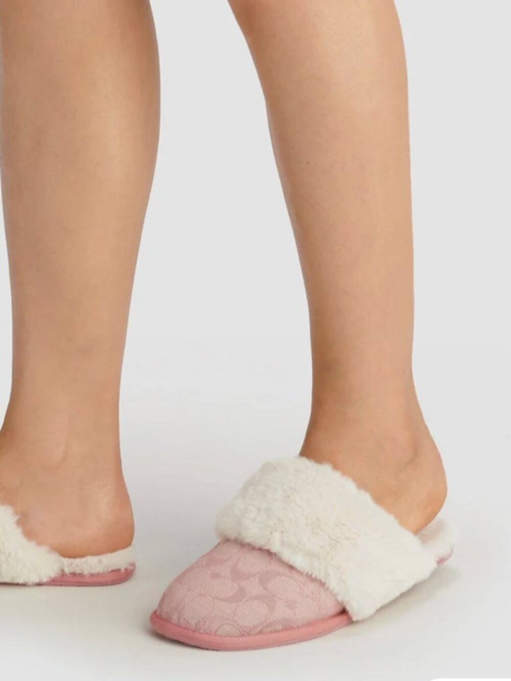Coach Ziva Slippers Signature Jacquard Print Faux Sherpa Lined Pink New Size 8